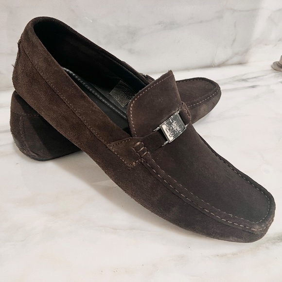 LIKE NEW Class Cavalli Dark Brown Slip-On Suede Logo Plaque Loafers/Driving Moc - Picture 10 of 16